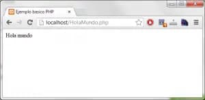 Imagen con un pantallazo de un navegador mostrando localhost y un mensaje de Hola mundo